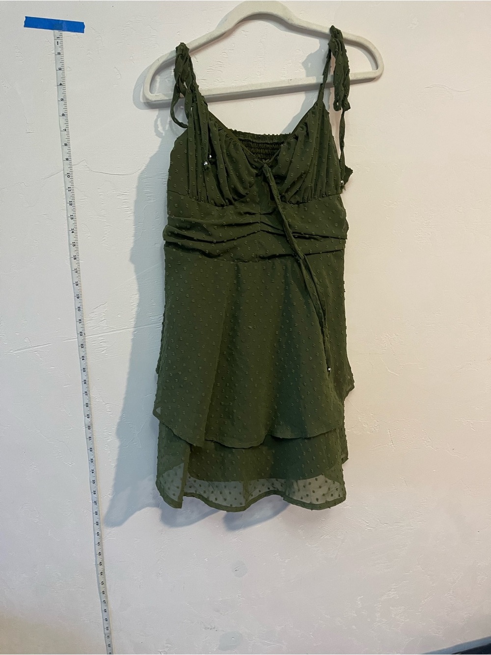 SHEIN Olive Green Swiss Dot Tie-Shoulder Camisole